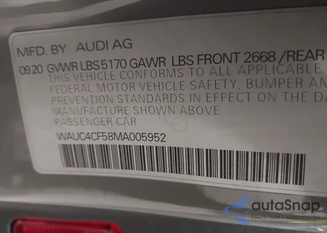 2021 Audi S5 Sportback Premium Plus Tfsi Quattro Tiptronic из США, поврежденный, VIN WAUC4CF58MA005952